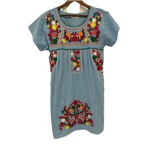 Peasant Shift Dress YZXDORWJ Embroidered Blue Boho Artsy Festival XL Fiesta‎